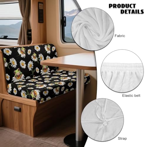 Frog Daisy Pattern 2 Pcs RV Dinette Cushion Covers Breathable Camper Cushion Slipcover Thickened 2 Seat Sofa Chair Cover Camper Seat Covers Dinette Booth - color: Frog Daisy