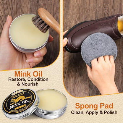 Nuroon Leather Boots Care Kit-3.52oz Saddle Soap+3.52oz Mink Oil for Leather Shoes Cleaning and Leather Purse Shoes Polishing - style: 7 Pieces