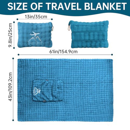 Travel Blanket and Pillow-2-in-1, Ultra-Soft&Compact, One-Piece Airplane Blanket with Hand Luggage Belt and Backpack Clip,Travelers Accessories Gifts, 61x43 Inches (Green) - color: Green