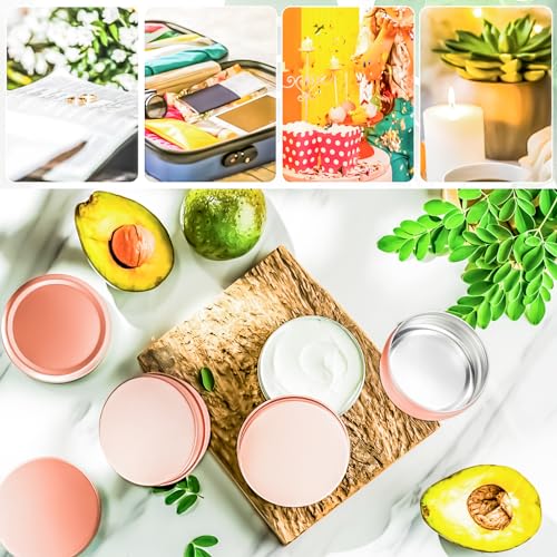 16 Pack 2oz Tin Jars, 60ml Metal Tin cans, 2Ounce Aluminum tin can jar Containers with Screw Lid for Lotion Bars, Toiletries, Creams, Samples, Makeup Cosmetic, Spices, Salve, Balms, Beard Balm - color: Rose Gold