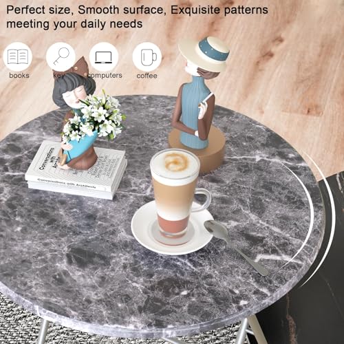 Folding Round TV Tray Table Set of 4, TV Dinner Table with Sturdy MDF Top, Eating Trays for Living Room with No Assembly Required, 17.5 x 17.5 x 26 in (Black Marble, 4Pcs) - color: Black Marble, size: 4pcs