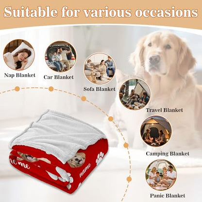 Custom Dogs Blanket with Picture Name, Personalized Funny Dog Cat Face Throw Blankets, Customized Pet Memorial Blanket for Cat Dog Lovers Owner Dogs Dad Mom Gifts for Women Men - color: Design4