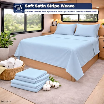 KRISHNA Queen Size 4 Piece Egyptian Cotton Sheet Set, Luxury Hotel Quality Light Blue Solid Bed Sheets, Soft Breathable Cooling Bedding, 6-10 Inch Deep Pocket Fitted Sheet - color: Light Blue Solid, size: Queen : 60" x 80"