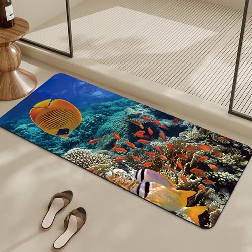 Bathroom Rugs Non Slip Quick Dry Bath mat Rubber Bathroom mat, Super Absorbent Bath mat, Washable Bathroom mat Bath Rugs, Shower Mat Bath Mats for Bath Floor, 16.9x35.4in, Coralline - color: Coralline, size: 16.9x35.4in