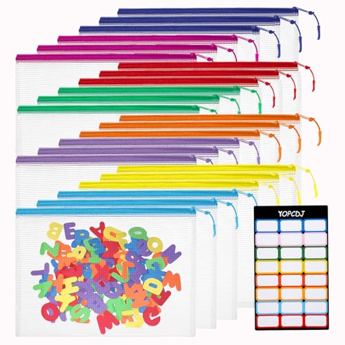 YOPCDJ 24pcs Mesh Zipper Pouch Bags, A5 9.4 x 6.9 Inches Reusable Zipper Bags Puzzle Storage Organizer 8 Colors Multipurpose for Travel Board Games Office Supplies and Home Organization - color: Colorful, size: A5