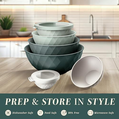 COOK WITH COLOR Mixing Bowls with Lids - 12 Piece Plastic Nesting Bowls Set includes 6 Prep Bowls and 6 Lids, Microwave Safe Mixing Bowl Set, Green Diamond - color: Green Diamond