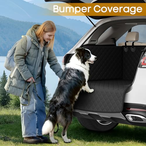PETICON SUV Cargo Liner for Dogs, Waterproof Trunk Cover with Cushioned Sides to Protect Pet, Full Coverage Non-Slip Seat Cover for SUVs with Bumper Flap Protector - color: black