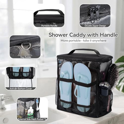 Portable Mesh Shower Caddy Bag for College Dorm Essentials Collapsible Shower Bag with Hanging Hook and Handle Quick Dry Large Capacity Shower Caddy Organizer Toiletry for Travel, Camping, Gym