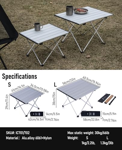 iClimb Ultralight Compact Camping Folding Table with Carry Bag (Silver - L) - color: Silver, size: Large