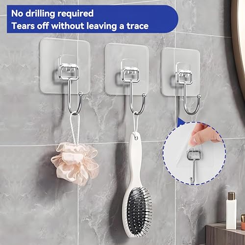 20 Pack Large Sticky Hooks for Hanging Heavy Duty, Wall Hooks Adhesive, Clear self Adhesive Hooks for Wall, Kitchen, Bathroom, Shower & Ceiling - color: 20 Large Transparent Sticky Hooks