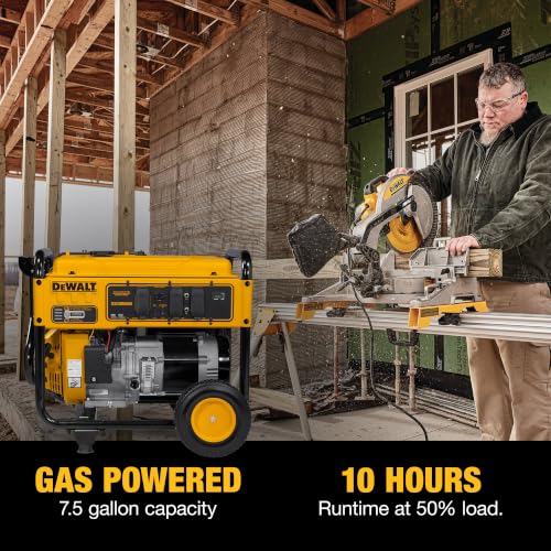 DeWalt 8,750 Starting Watt Portable Gas Generator, 389cc Engine, Idle Control Technology, CO Protect Safety, GFCI Outlets, Never-Flat Wheels Emergency Home Backup Jobsite Power, 49 State - style: 8,750 Starting Watts