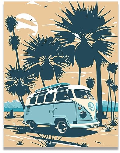 Inspirational Wall Art Co. - Retro Volkswagen Van Beach Camper | Vintage Surf Poster - Prints for Beach House | 11x14 Inches Unframed - color: Seaside