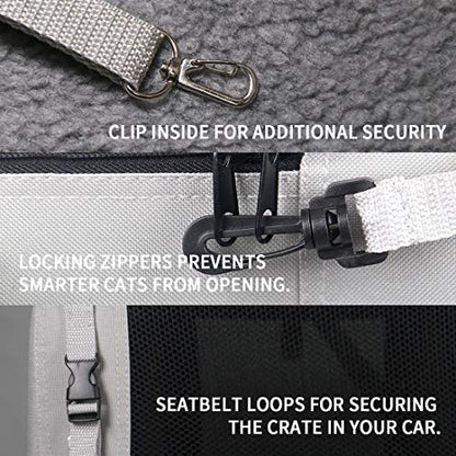 Extra Large Cat Carrier Soft Sided, Portable Small Dog Carrier for 2 Cats, 24"x16.5"x16" Car Travel Folding Comfortable Design with Bowl, Grey - color: Grey