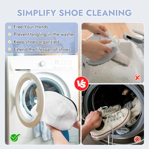 Tenn Well Shoe Washing Machine Bags, 3PCS Mesh Laundry Bags for Shoes, Sneakers, Trainers, Tennis Shoes, Slippers, Fit up to Men’s Size 12 - color: White, size: 8.7"x8.7"x15"