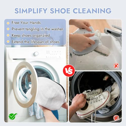 Tenn Well Shoe Washing Machine Bags, 3PCS Mesh Laundry Bags for Shoes, Sneakers, Trainers, Tennis Shoes, Slippers, Fit up to Men’s Size 12 - color: White, size: 8.7"x8.7"x15"