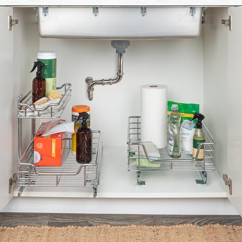 Household Essentials Glidez Chrome-Plated Steel Extended Depth 1-Tier Sliding Under Sink Cabinet Organizer, Chrome - size: 11.5" - Extended, style: Single Tier