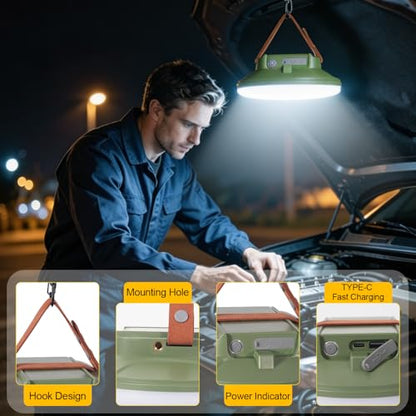 CREATE BRIGHT Camping Lights, Tent Lights for Camping, Rechargeable LED Camping Lantern with 4 Light Modes & Tripod Mount , Waterproof Tent Light for Emergency, Outdoor, Photography, Repair, Hurricane - color: Ink green