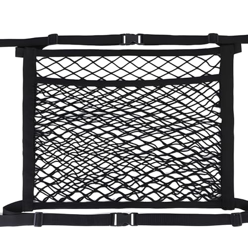 Car Seat Net Passenger Seat Caddy, Double Layer Front Seat Versatile Elastic Organizer Net Purse Holder Most Sizes Shapes Universal for GMC Ford Toyota No Removal Required, 19.69" x 15.75"