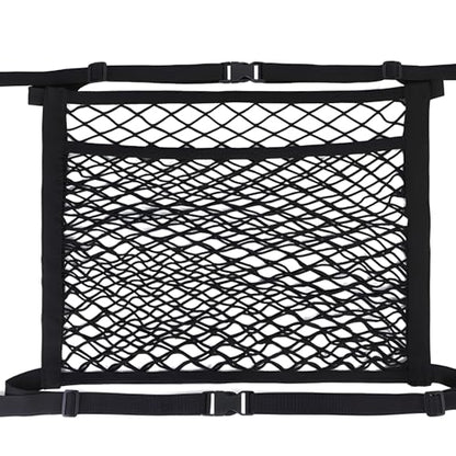 Car Seat Net Passenger Seat Caddy, Double Layer Front Seat Versatile Elastic Organizer Net Purse Holder Most Sizes Shapes Universal for GMC Ford Toyota No Removal Required, 19.69" x 15.75"