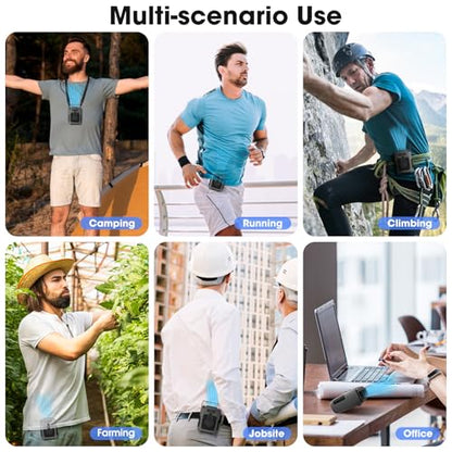 Portable Personal Fan Shirt Fan Rechargeable 8000mAh, Body Fans with 3 Speeds Faster Cooling & LED Light, Clip on Fans 30H Hands-Free Keeping Cool Outside While Camping Working in Summer Hot Weather