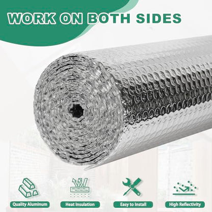 Reflective Bubble Insulation Sheet, Double Side Aluminum Foil Bubble Shield, Aluminum Foil Thermal Insulation Radiant Barrier for Windows, RV, Roof, Garage Door (47IN X 15FT) - size: 47IN X 15FT