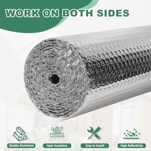 Reflective Bubble Insulation Sheet, Double Side Aluminum Foil Bubble Shield, Aluminum Foil Thermal Insulation Radiant Barrier for Windows, RV, Roof, Garage Door (59IN X 8.2FT) - size: 59IN X 8.2FT