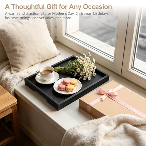 Large Breakfast Tray with Folding Legs Set of 2, 16.9" x 12.2" Bamboo Bed Tray Table with Ergonomic Wave Handles, Foldable TV Dinner Tray for Bed Couch Sofa, Breakfast, Laptop, Coffee, Black - color: Black, size: Large