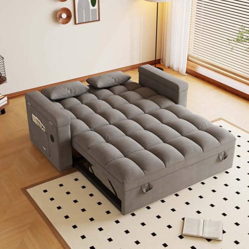 65" Foldable RV Love Seat Sofa, Modern Velvet Pull Out Couch with Table Board and UAB, Convertible Love Seat Sofa Bed with Adjustable Back and Pillow for Living Room, Small Spaces(Dark Gray, 2 Seat) - color: Dark Gray, size: 2 Seat