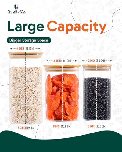 GIRAFFYCO Glass Food Storage Jars with Airtight Lids Wide Mouth Pantry Containers, Thick BPA-Free Glass, Moisture & Insect Resistant, Customizable Labels Included 25 oz x 2|38 oz x 2|50 oz x 2 - size: Set of 6 - Mixed Sizes (25/38/50 oz)
