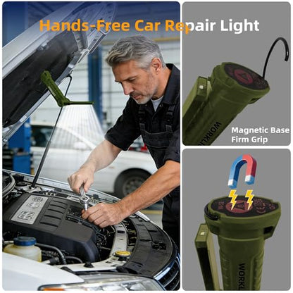 LED Work Light Rechargeable Flashlight, Tool Gifts for Fathers Day Dad Husband Men Boyfriends Him Mechanic Grill Light Inspection Lamp Magnetic Base 5 Modes 360° Rotate Car Emergency Repair Green 4PCS - color: Army Green 4PCS