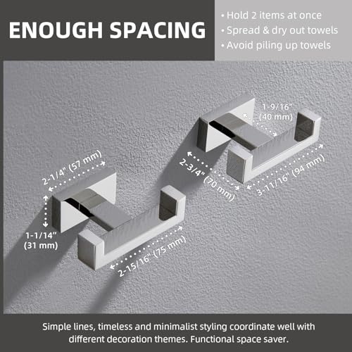 Angle Simple Double Towel Hooks, SUS 304 Stainless Steel Robe Coat Wall Hooks for Bathroom, Polished Chrome, 2 Pack - color: Polished Chrome, size: 2 Pack