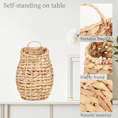 YRMT Water Hyacinth Woven Hanging Basket Wall Hanging Basket Decorative Front Door Basket Decor for Flower Plants Boho 15" x 10"