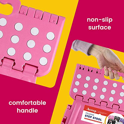 ACSTEP Folding Step Stool for Adults-11 Height Lightweight Plastic Stepping Stool. Foldable Step Stool Hold up to 300lbs Non Slip Collapsible Stool Pink - color: Pink, size: 11 Inch( Pack of 1)