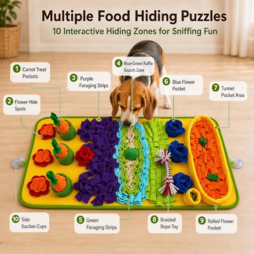 Snuffle Mat for Dogs – Extra Large 32'' x 20'', Washable Slow Feeder Dog Toy, Durable Interactive Dog Puzzle for Mental Stimulation & Nosework Training, with Anti-Slip Suction Cups - color: Blue-Yellow