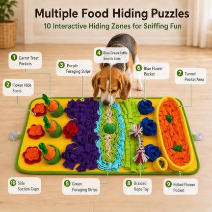 Snuffle Mat for Dogs – Extra Large 32'' x 20'', Washable Slow Feeder Dog Toy, Durable Interactive Dog Puzzle for Mental Stimulation & Nosework Training, with Anti-Slip Suction Cups - color: Blue-Yellow