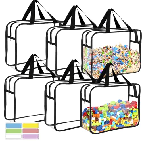 6 Packs Large Toy Storage Bags with Labels, Reusable Clear PVC Board Game Storage, Travel Waterproof Organizer Bags with Zipper for Building Blocks, Puzzle, Kids Books - color: Black, size: Large