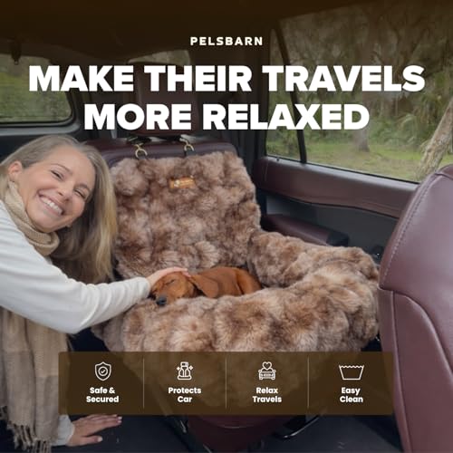 Pelsbarn Luxurious Cozy Car Bed - X-Small Luxury Travel Dog Bed with Safety Belt - Ultra Soft Faux Fur - Brown - color: Brown, size: X-Small
