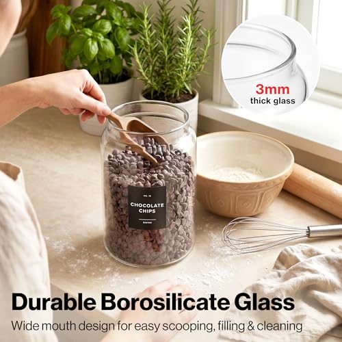 EDELHAUS 2x Large Glass Storage Containers with Airtight Black Lids [135oz/4000ml] | Extra Thick Glass Canisters for Pantry + 63 Labels | Flour Rice Cereal Sugar Coffee Beans Tea - color: 2x4000ml Black Lid