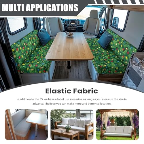 Colorful Lights RV Dinette Cushion Covers Christmas Camper Cushion Slipcover Include 1 Bench Cover 1 Backrest Cover Furniture Covers Green Xmas Tree RV Camping Accessories - color: Colorful Lights