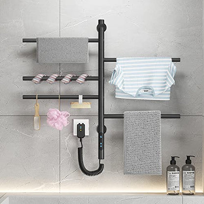 ESOP Heated Towel Racks 180° Rotatable Towel Rack with Timer, 1H-8H, 82W Wall Mounted Towel Warmer Racks, Constant Temperature Heated Towel Warmer for Bathroom, Kitchen, Black