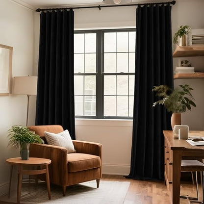 CUCRAF Black Velvet Blackout Curtains 63 inches Long, Thermal Insulated, Noise Reducing Rod Pocket Luxury Drapes for Bedroom Living Room(52x63 inches, 2 Panels) - color: Black, size: 52"W x 63"L (Pack of 2)