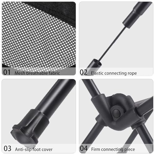 Wind Tour Portable Camping Chair Foldable Outdoor Chair for Hiking Camp Backpacking Lawn Beach Fishing Picnic with Carry Bag (High-Back | Black) - color: High-back | Black