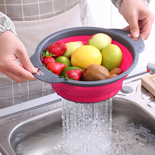 Qimh Collapsible Colander Set of 3 Round Silicone Kitchen Strainer Set - 2 pcs 4 Quart and 1 pcs 2 Quart- Perfect for Draining Pasta, Vegetable and fruit (green,blue, purple) - color: green,blue, purple