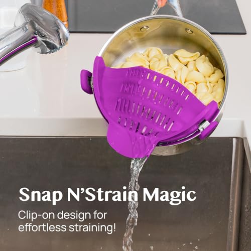 Kitchen Gizmo Snap N Strain Pot and Pasta Strainer - Strainers and Colanders - Adjustable Silicone Clip On Strainer for Pots, Pans, and Bowls - Kitchen Colander - Purple - color: Purple