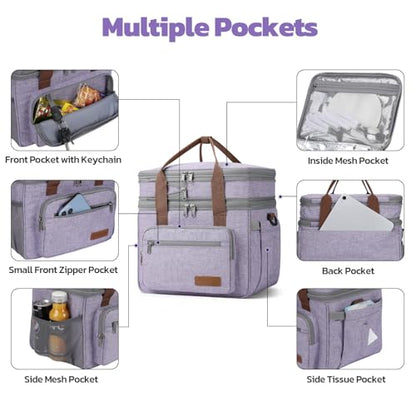 Maelstrom Lunch Box, 23L Insulated Lunch Bag, Expandable Double Deck Cooler Bag, Lightweight Leakproof Tote Bag With Side Tissue Pocket, Suit For Men and Women (D Lavender) - color: D Lavender