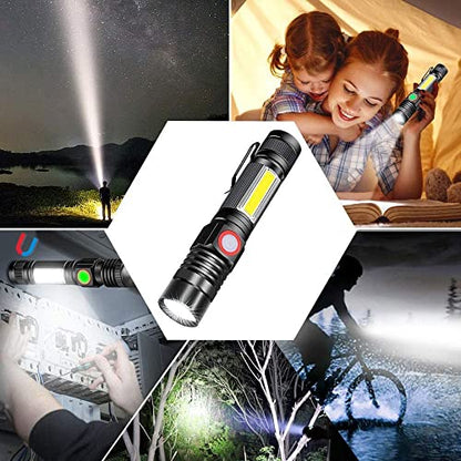 Hoxida Flashlight USB Rechargeable, Magnetic LED Flashlight, Super Bright LED Tactical Flashlight with Cob Sidelight, Waterproof, Zoomable Best Small LED Flashlight for Camping, Emergency Flashlights - color: 2pack Magnetic flashlight