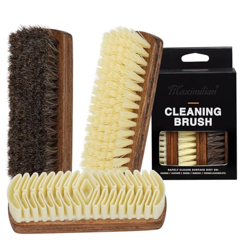 MAXIMILIAN Shoe Shine Brush Kit 3Pcs Solid Wood Horsehair Brushes for Polishing Crepe Suede Shoes Brush Soft Bristles Leather&Nubuck Cleaning kit Remove Stains Remove Spots Restore Suede
