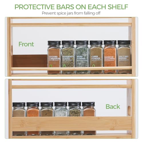 Bamboo Spice Rack Organizer, 3 Tier Spice Storage Rack with Handles, Wood Seasoning Jars Shelf for Kitchen Counter, Pantry or Wall Mounting