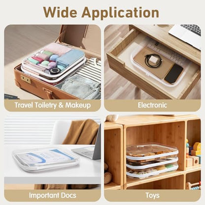 3 Pack Extra Large Clear Hard Shell Zipper Case with Labels, Travel Toiletry Pouch Makeup Organizer, Clear Diaper Bag, Hard Plastic Storage Bins for Board Game Toy Puzzle Stationery, White - color: White