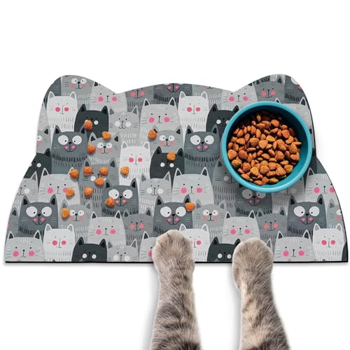 Grey Cat Food & Water Mats - Absorbent Pet Feeding Placemats 23.6 * 13.7 inch - color: Grey, size: Medium